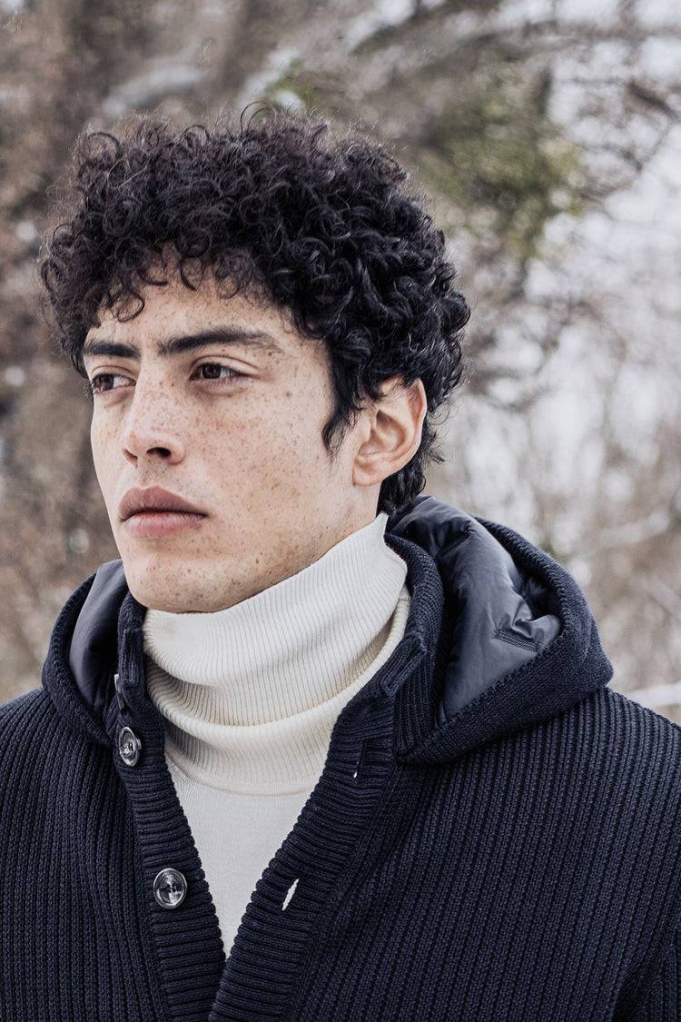 Phil Petter Hybrid-Kapuzenknopfjacke aus Merinowolle und Nylon-Stepp Online Shopping