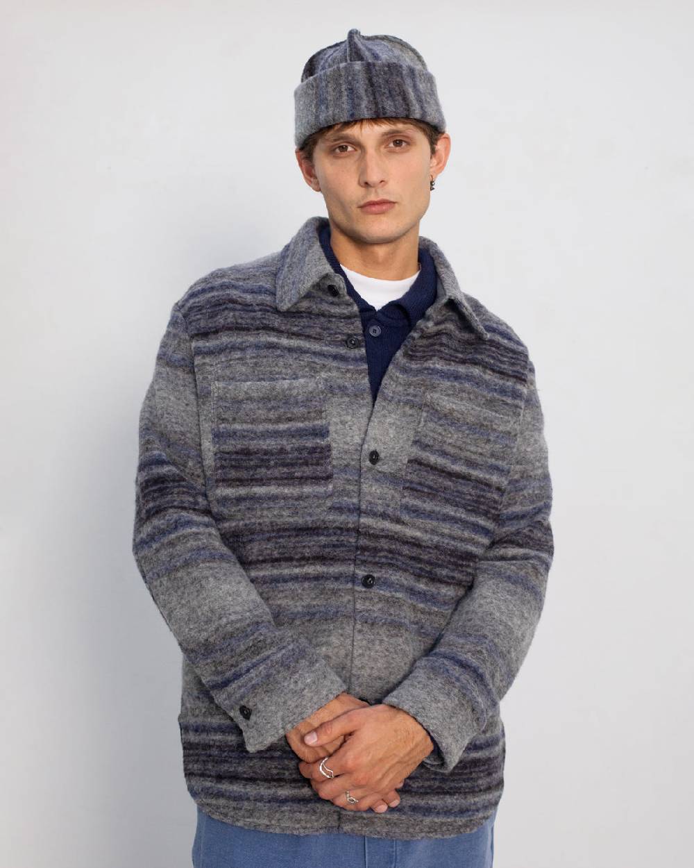 Rotholz Dickes Overshirt Bio Wollmischung - Grau Gestreift Hotsell