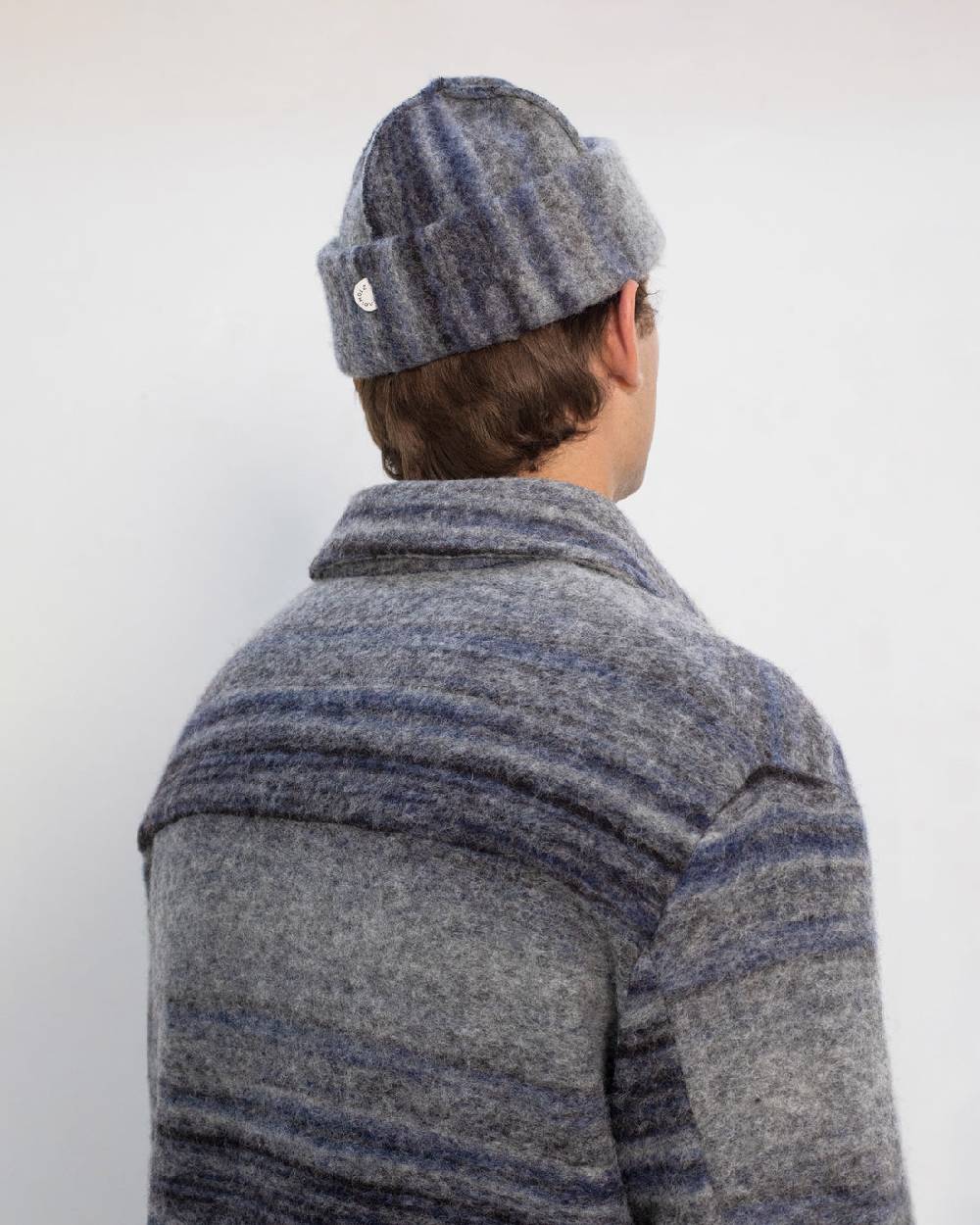 Rotholz Dickes Overshirt Bio Wollmischung - Grau Gestreift Schlussverkauf