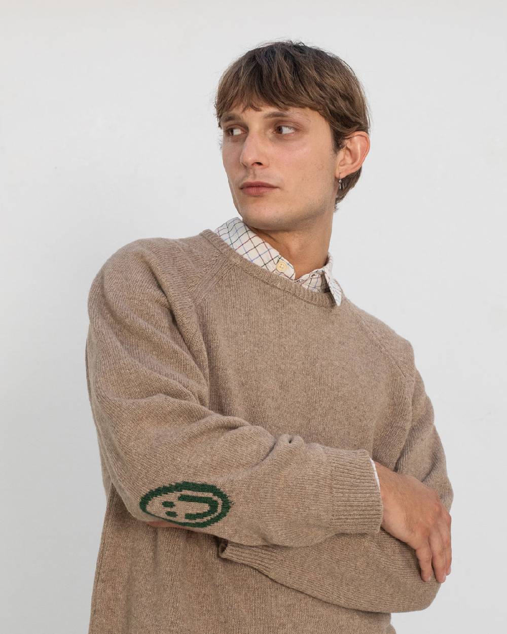 Rotholz Smiley Strickpullover Recycelte Wolle - Beige Sonderangebot