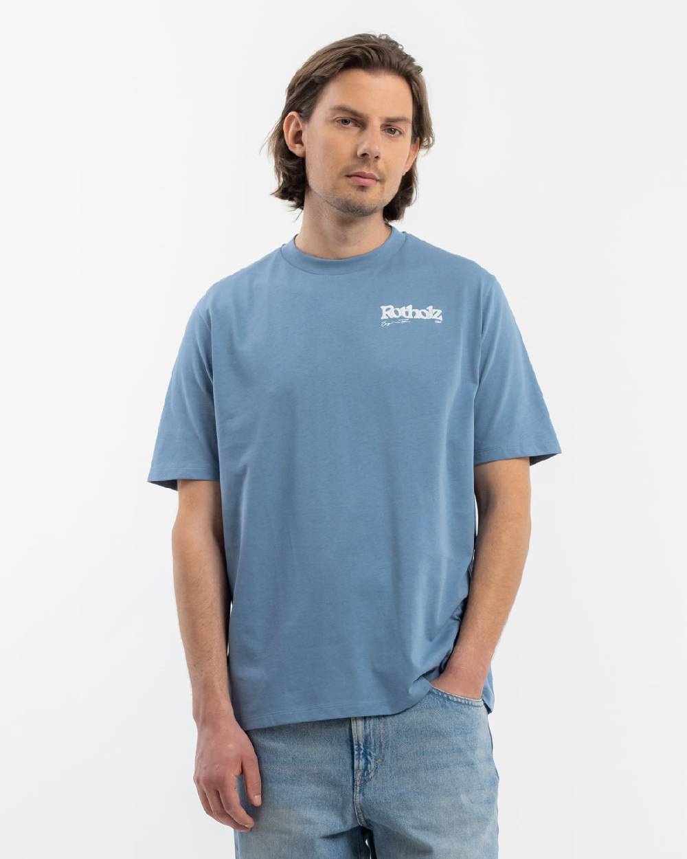 Rotholz Retro Logo T-Shirt Bio Baumwolle - Hellblau Zeitlich begrenztes Angebot