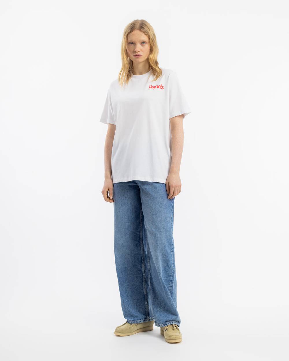 Rotholz Retro Logo T-Shirt Bio Baumwolle - Weiß 50% Rabatt mit kostenlosem Versand