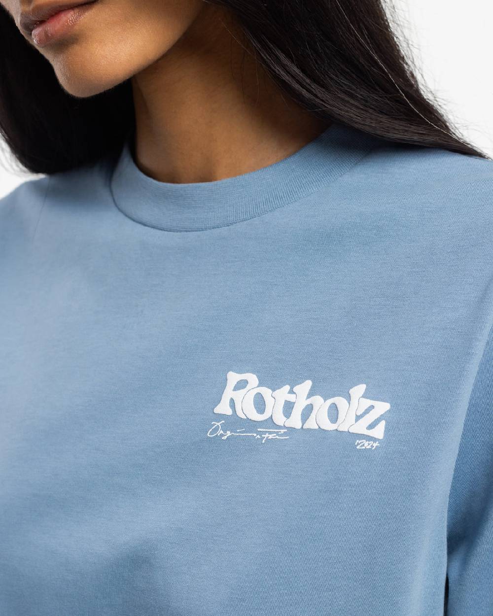 Rotholz Retro Logo T-Shirt Bio Baumwolle - Hellblau Kostenloser Versand international