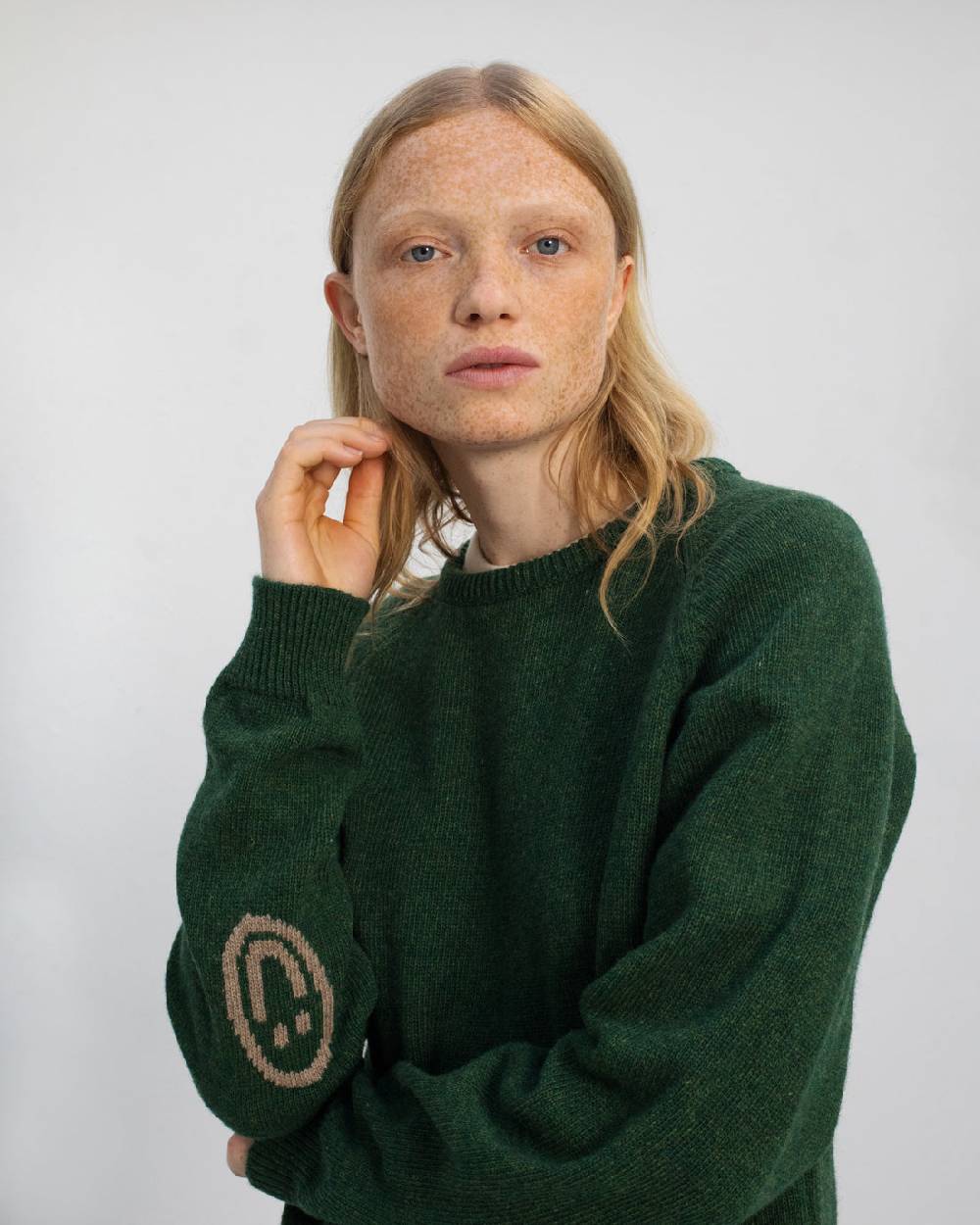 Rotholz Smiley Strickpullover Recycelte Wolle - Grün 50% Rabatt für begrenzte Zeit