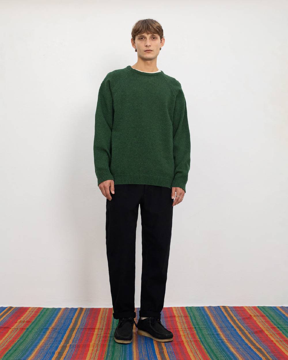 Rotholz Smiley Strickpullover Recycelte Wolle - Grün Kostenloser Versand