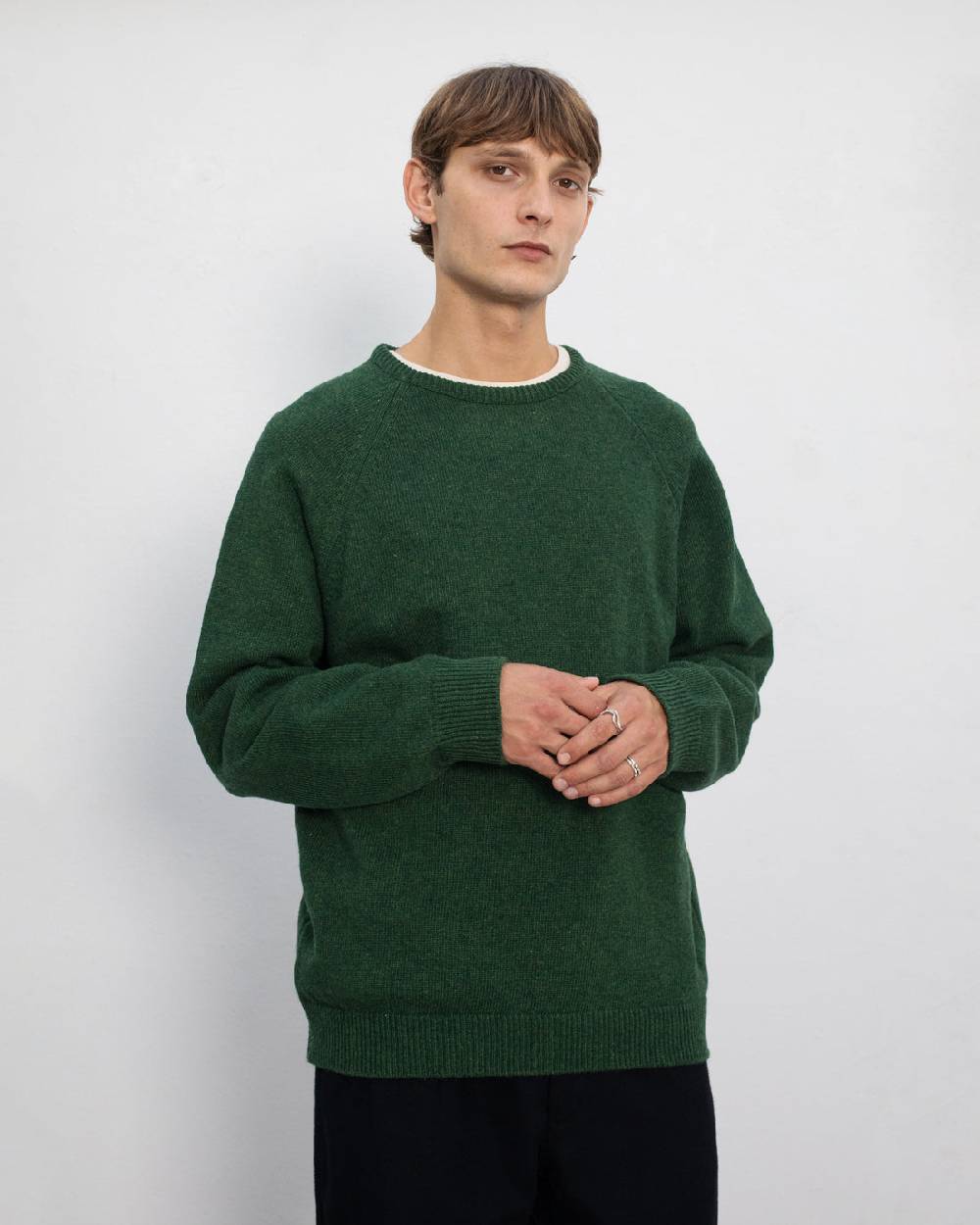 Rotholz Smiley Strickpullover Recycelte Wolle - Grün Kostenloser Versand
