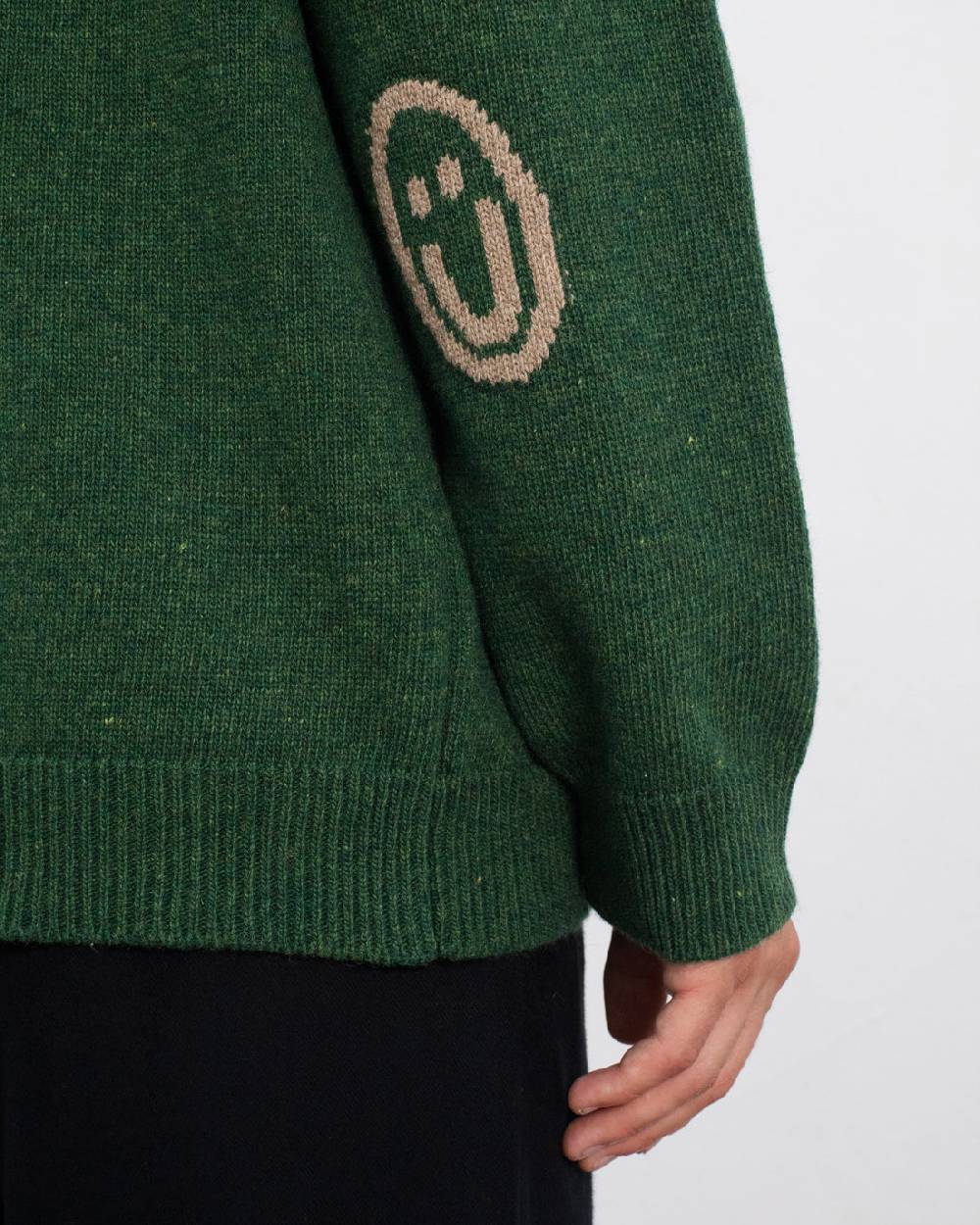 Rotholz Smiley Strickpullover Recycelte Wolle - Grün Kostenloser Versand