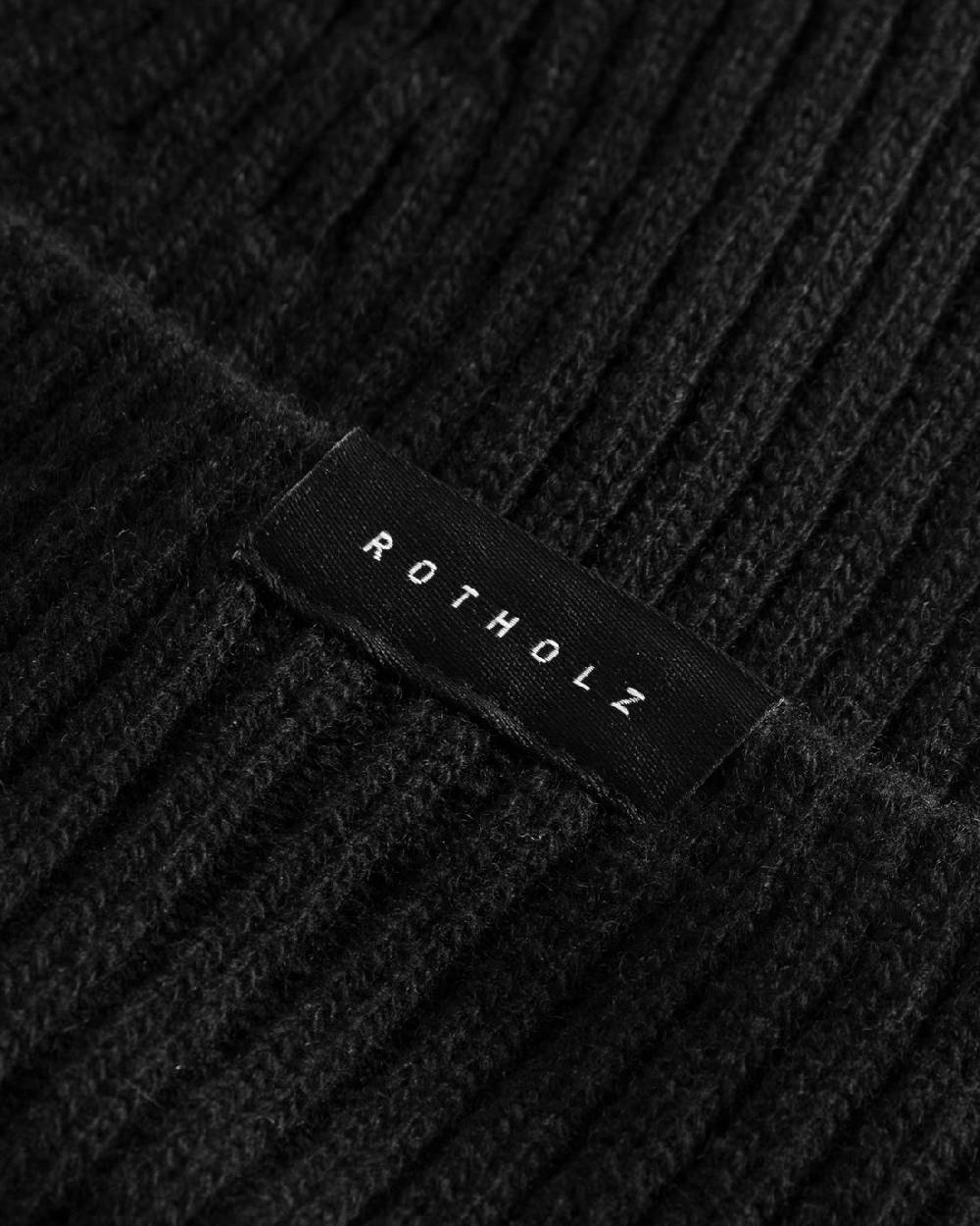 Rotholz Klassische Mütze Wollmix Ripp - Schwarz Fabrikpreis