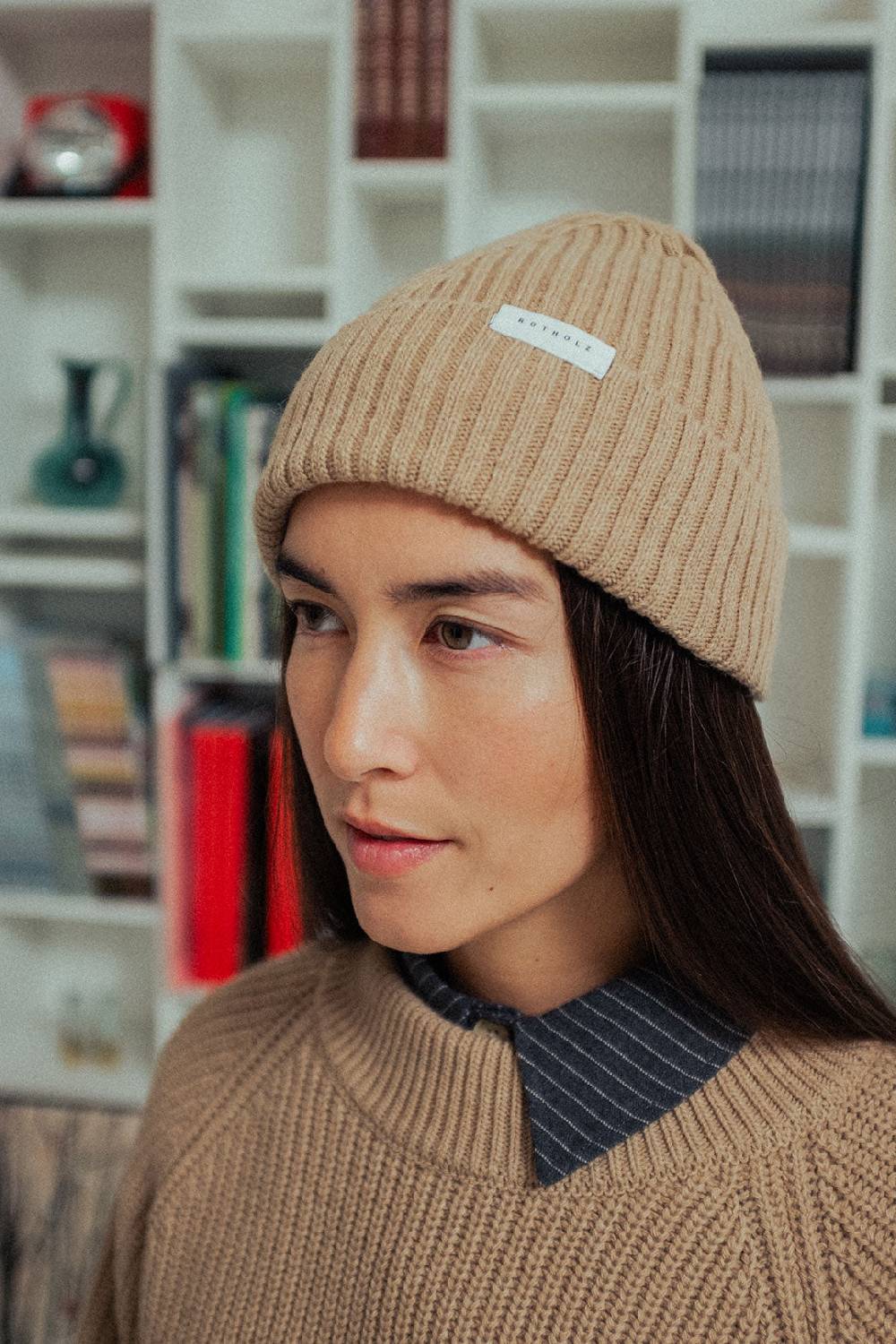 Rotholz Klassische Mütze Wollmix Ripp - Beige Jubiläumsangebot
