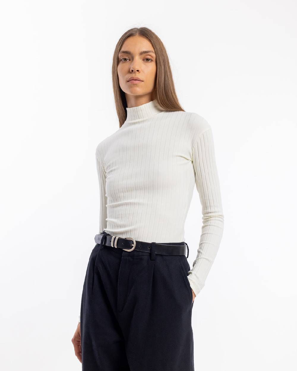 Rotholz Geripptes Longsleeve Bio Baumwolle - Off-White Sonderangebot der Fabrik