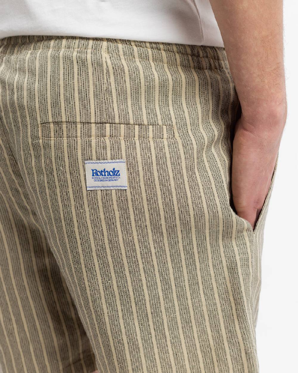 Rotholz Kurze Hose Leinen Mix - Grau Gestreift Fabrikpreis