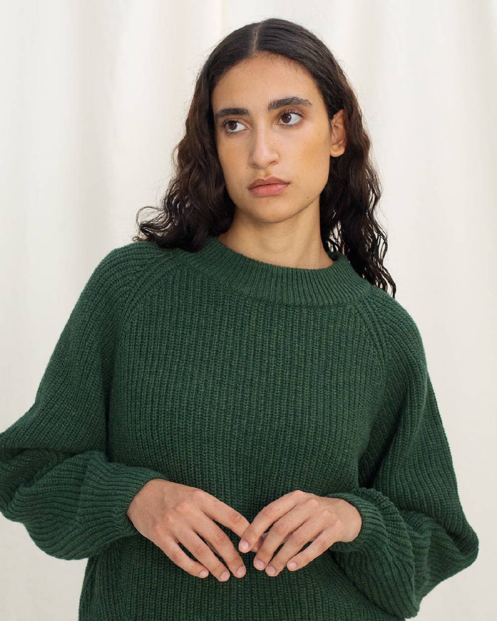 Rotholz Grober Strickpullover Recycelte Wolle - Grün Großer Ausverkauf
