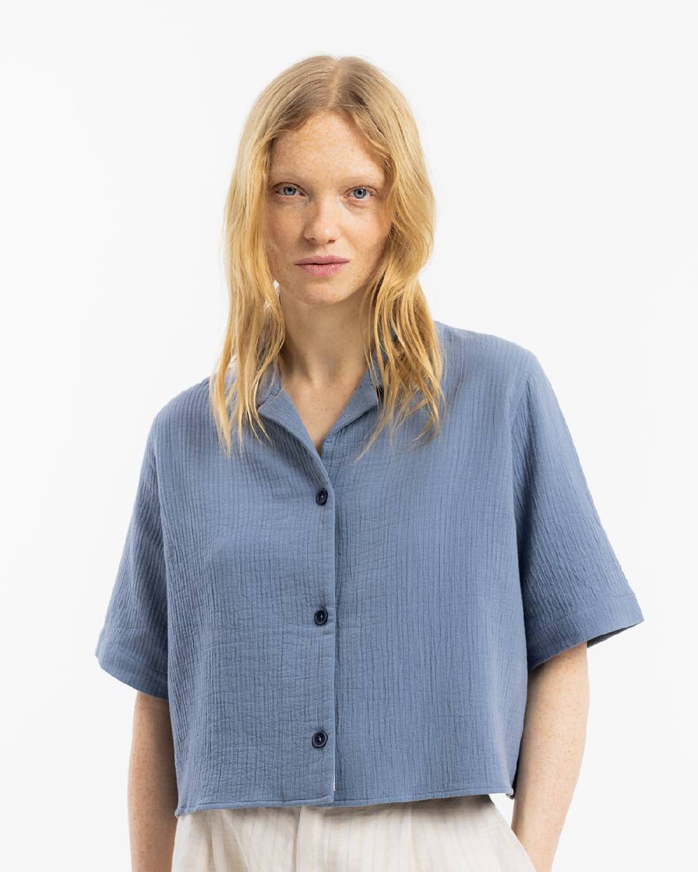 Rotholz Kurzes Bowling Shirt Bio Baumwolle - Blau Wochenangebot