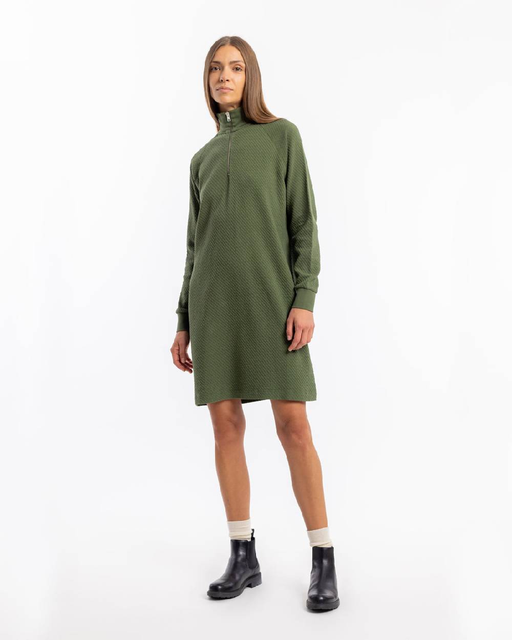 Rotholz Half Zip Sweat Kleid Bio Baumwolle - Grün Neueste Stile