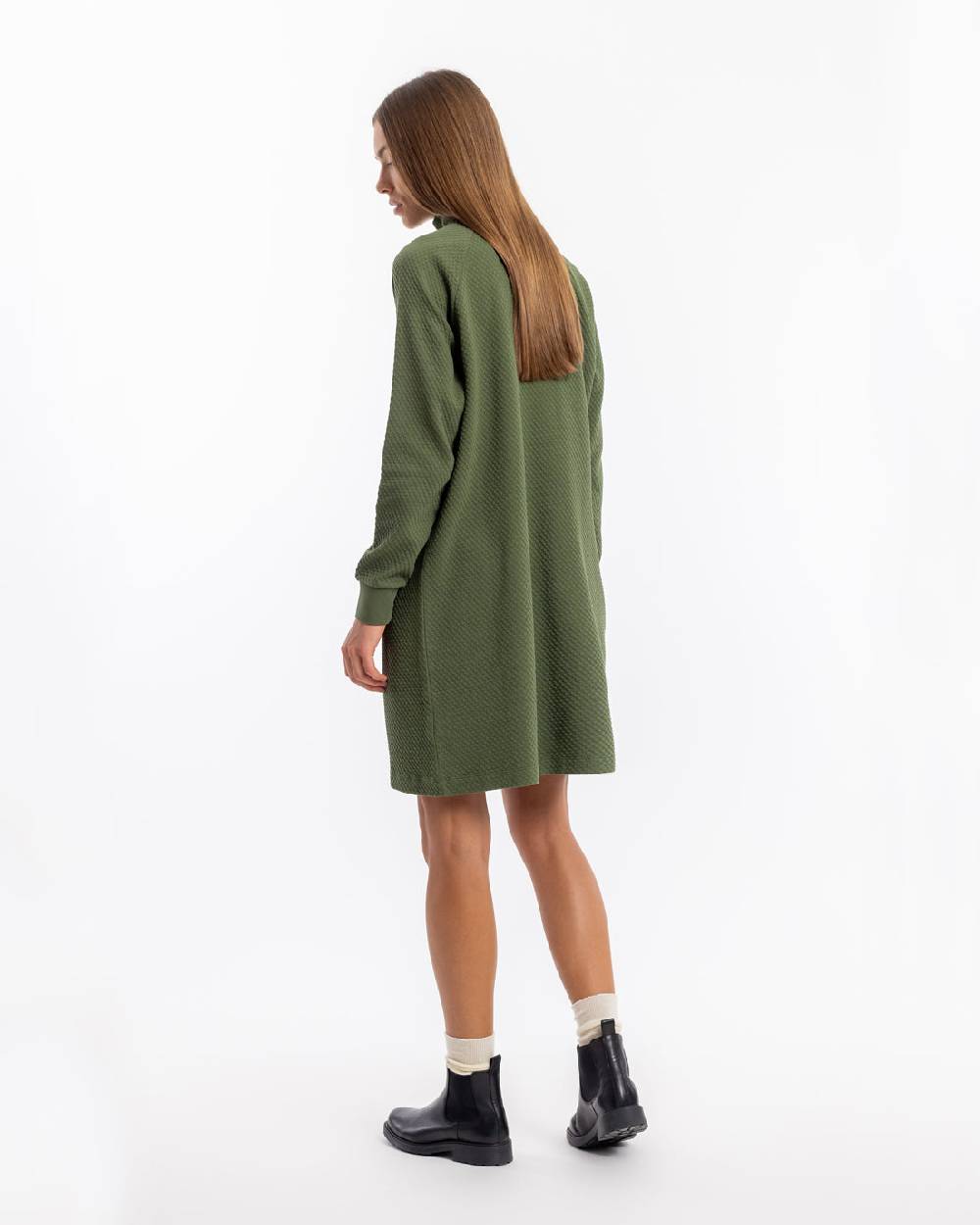Rotholz Half Zip Sweat Kleid Bio Baumwolle - Grün Neueste Stile