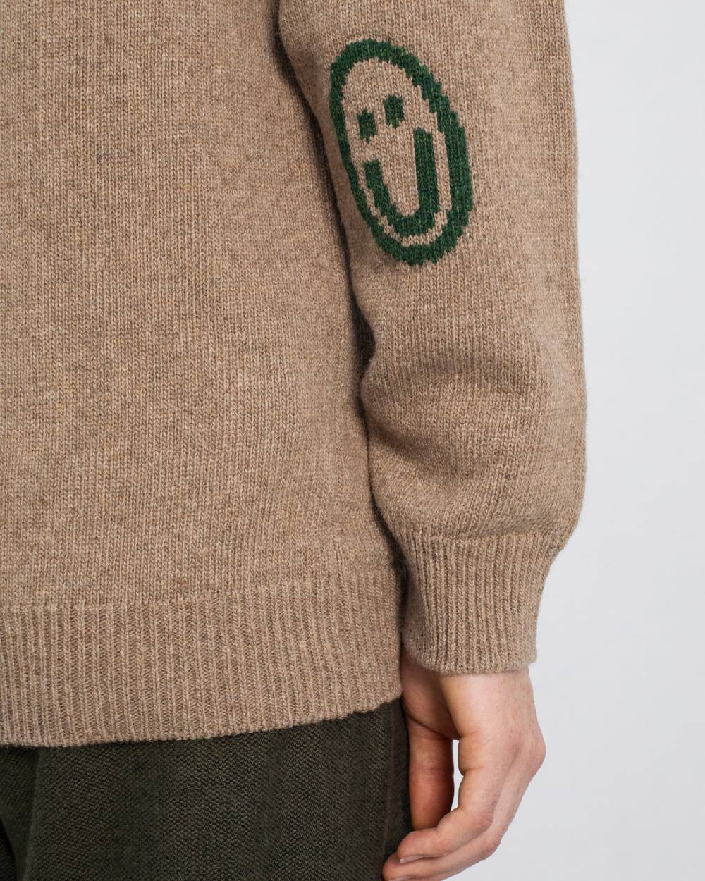 Rotholz Smiley Strickpullover Recycelte Wolle - Beige Bis zu 50% Rabatt