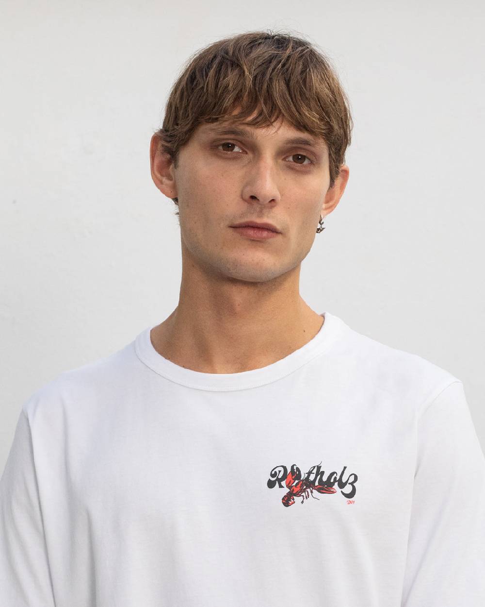 Rotholz Lobster Logo T-Shirt Bio Baumwolle - Weiß Fabrikverkauf