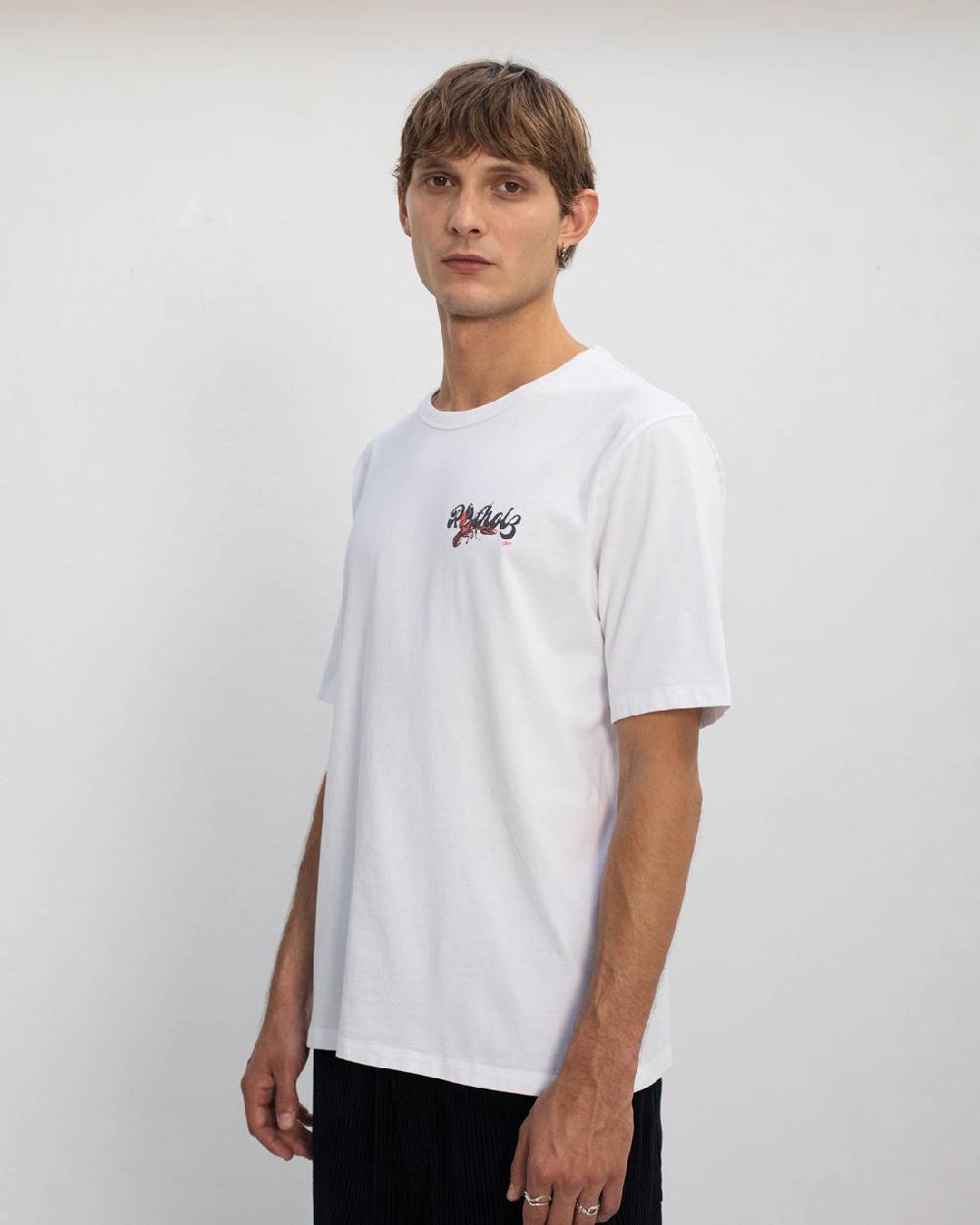 Rotholz Lobster Logo T-Shirt Bio Baumwolle - Weiß Fabrikverkauf