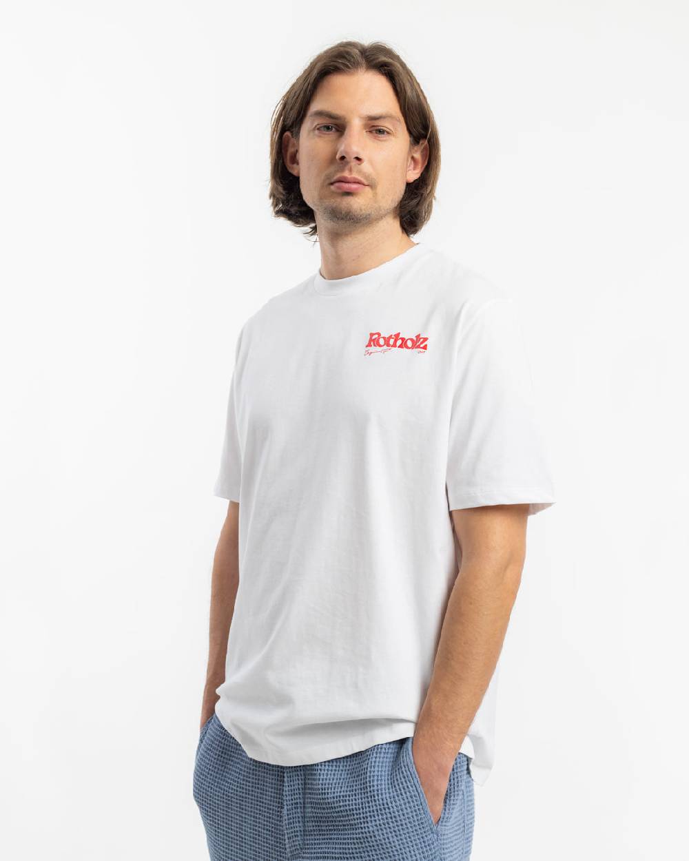 Rotholz Retro Logo T-Shirt Bio Baumwolle - Weiß Rabatt