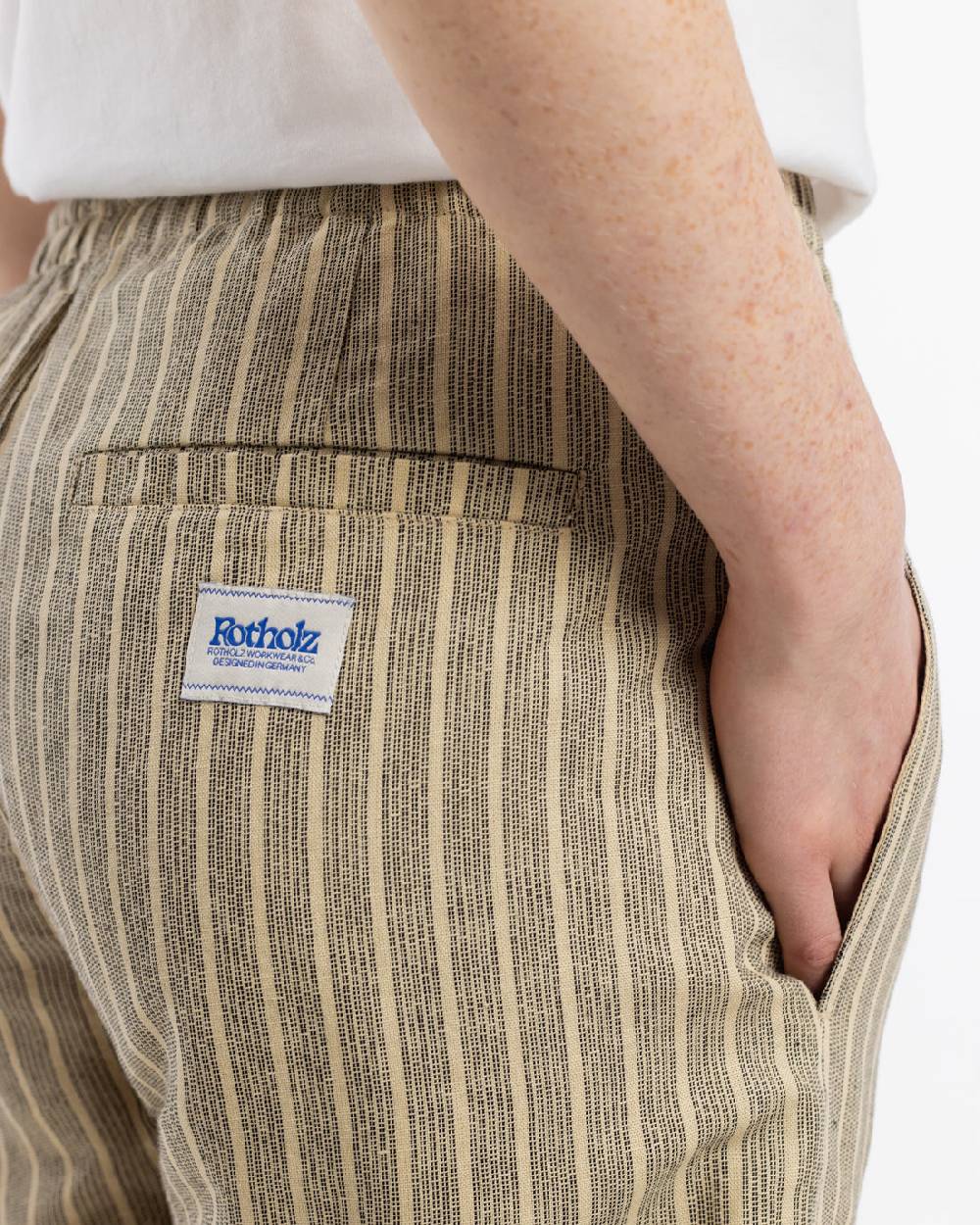 Rotholz Kurze Hose Leinen Mix - Grau Gestreift Online Shopping