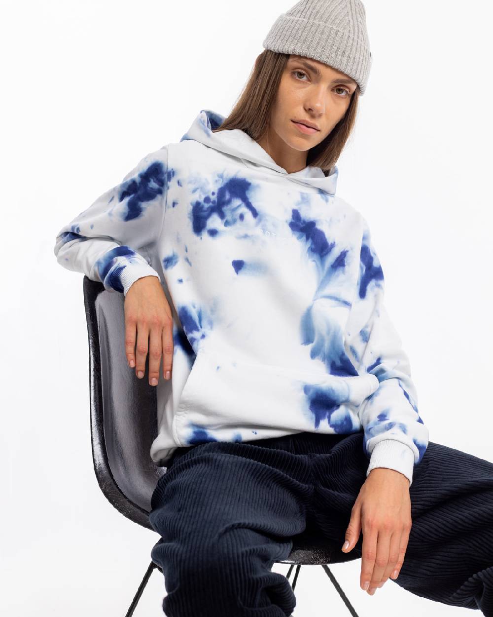 Rotholz Batik Hoodie Bio Baumwolle - Blau/Off-White Heißer Verkauf