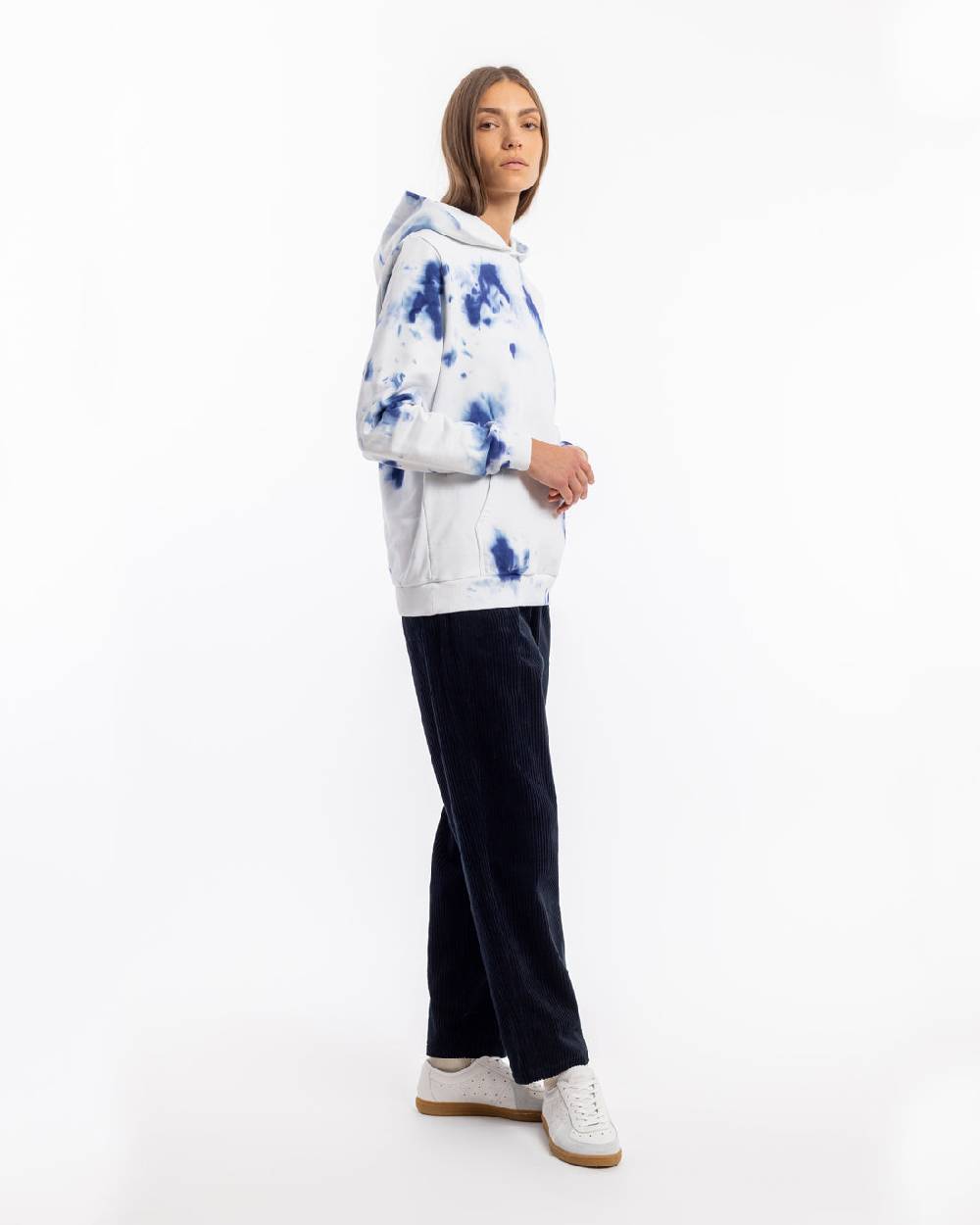 Rotholz Batik Hoodie Bio Baumwolle - Blau/Off-White Heißer Verkauf