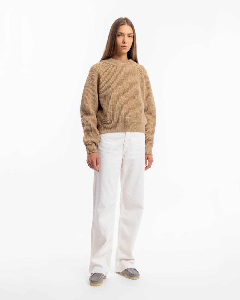 Rotholz Grober Strickpullover Wollmischung - Beige Räumungsverkauf