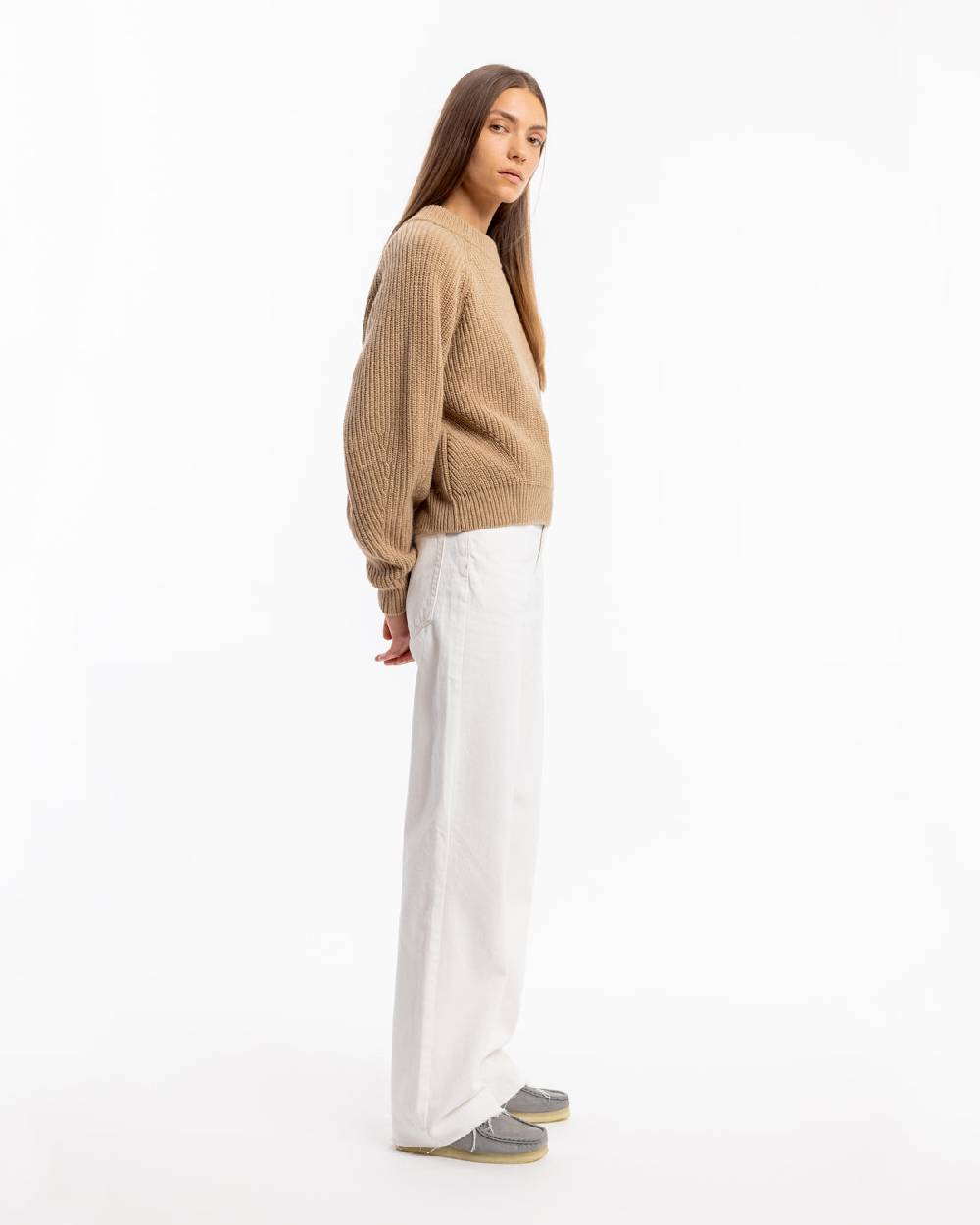 Rotholz Grober Strickpullover Wollmischung - Beige Räumungsverkauf