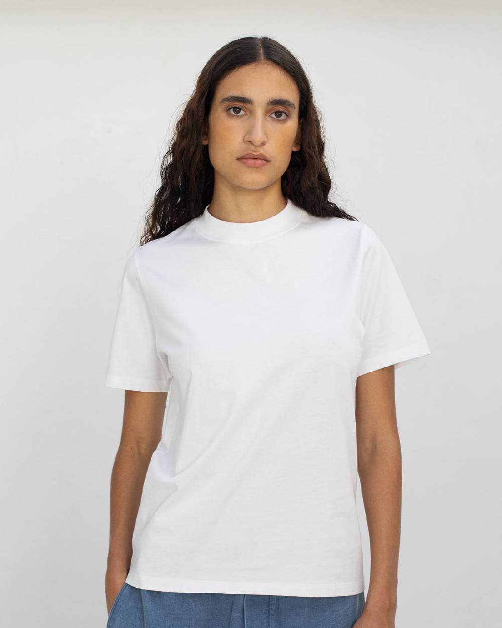 Rotholz Basic T-Shirt mit breitem Kragen Bio Baumwolle - Weiß Saisonschlussverkauf