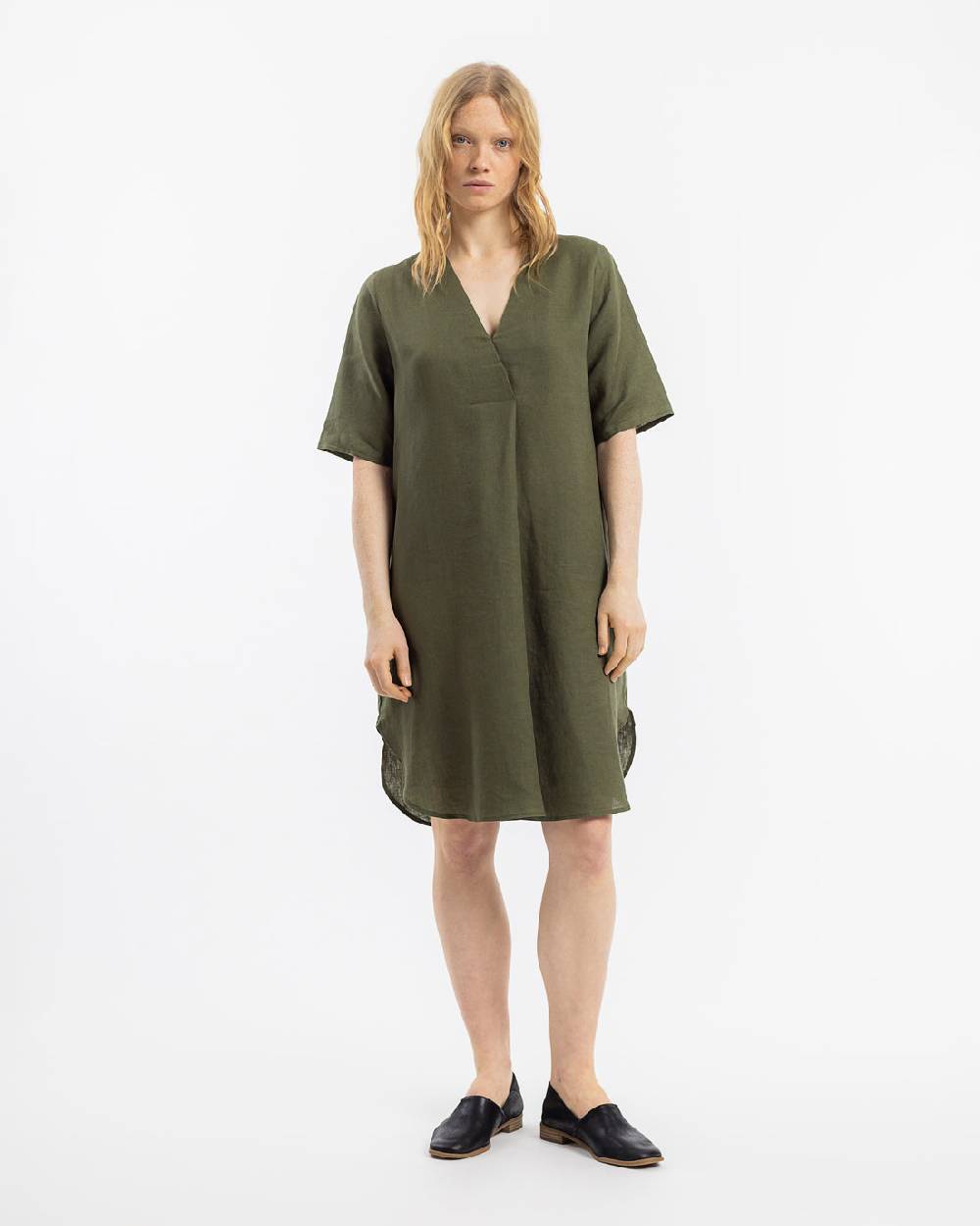 Rotholz Kaftan Kleid Leinen Mix - Oliv Heißer Verkauf