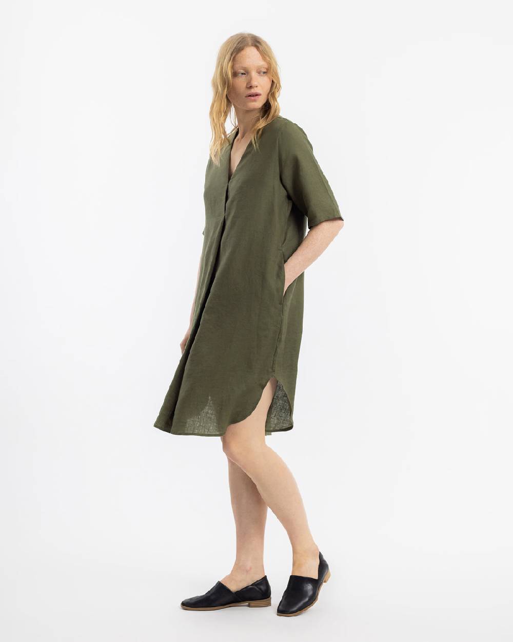 Rotholz Kaftan Kleid Leinen Mix - Oliv Heißer Verkauf