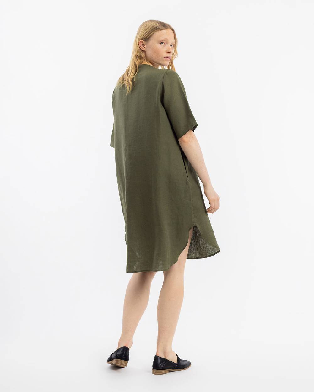 Rotholz Kaftan Kleid Leinen Mix - Oliv Heißer Verkauf