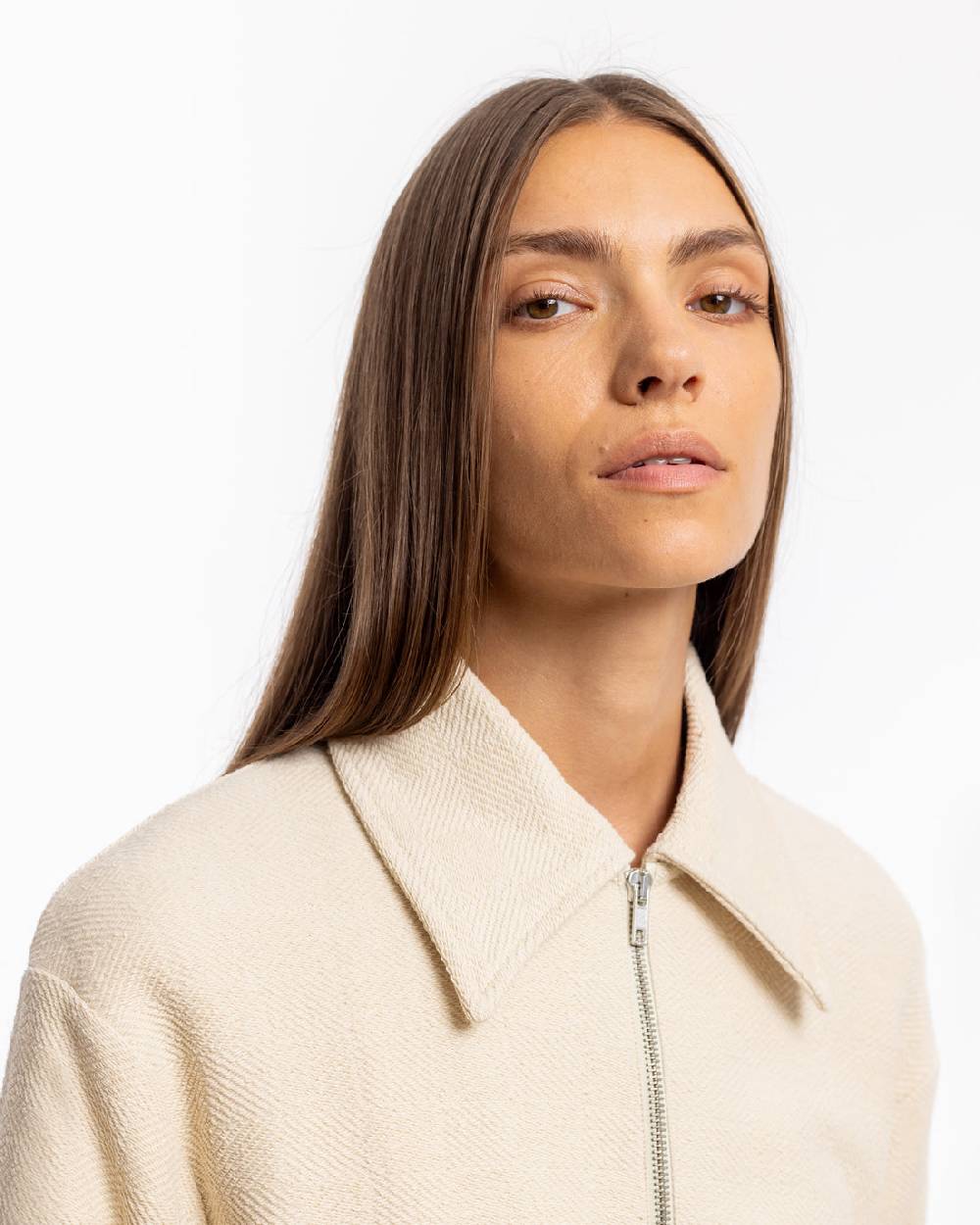 Rotholz Polo Zip Sweatshirt Bio Baumwolle - Creme Online Outlet