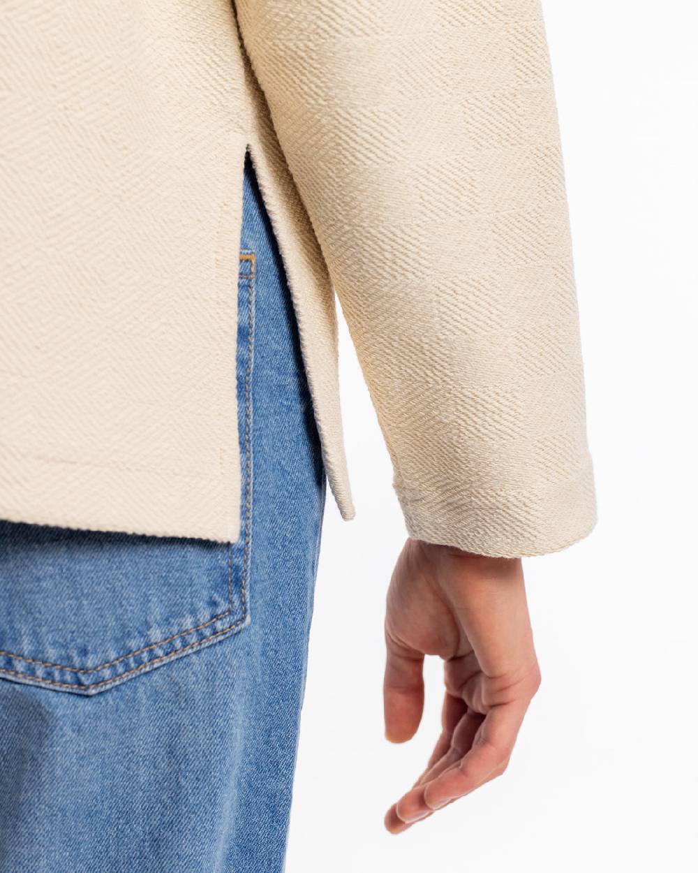 Rotholz Polo Zip Sweatshirt Bio Baumwolle - Creme Online Outlet