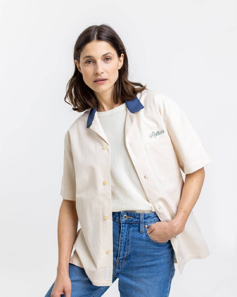 Rotholz Bowling Hemd mit Kontrastkragen Off-White Blitzangebot