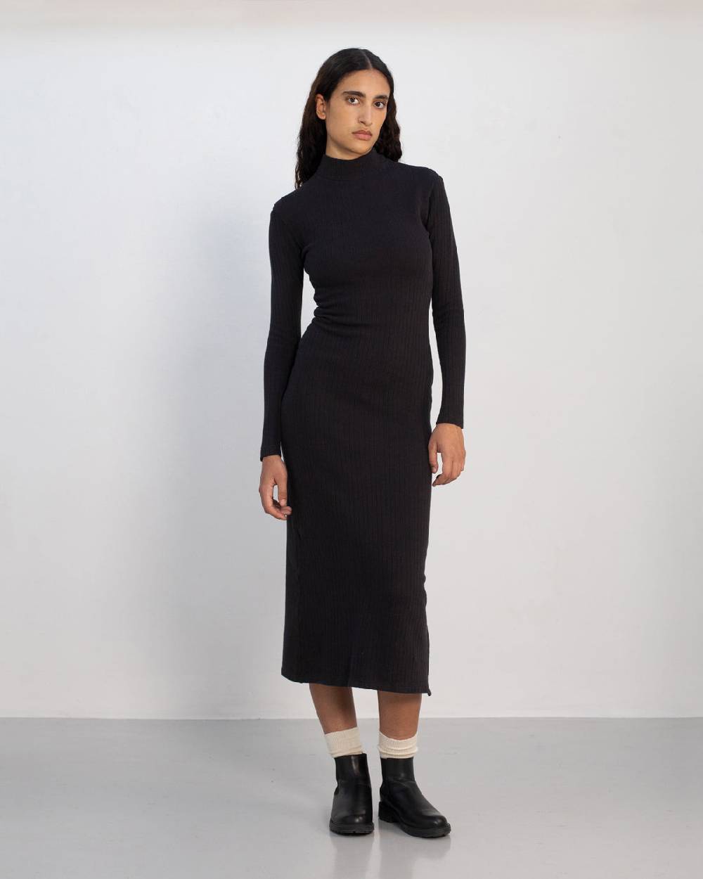 Rotholz Geripptes Kleid Bio Baumwolle - Schwarz Letzte 3 Tage