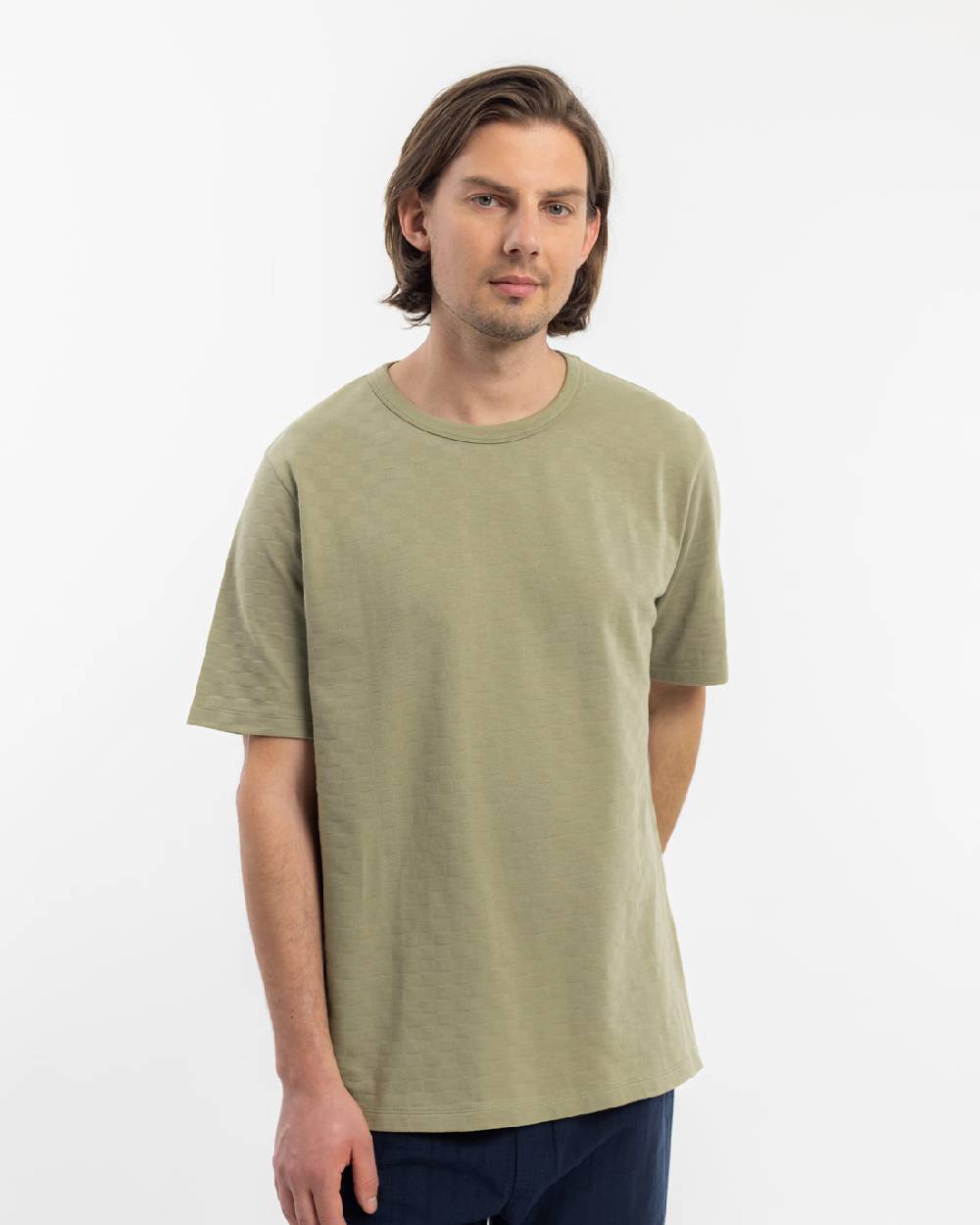Rotholz Strukturiertes T-Shirt Bio Baumwolle - Grün Fabrikverkauf