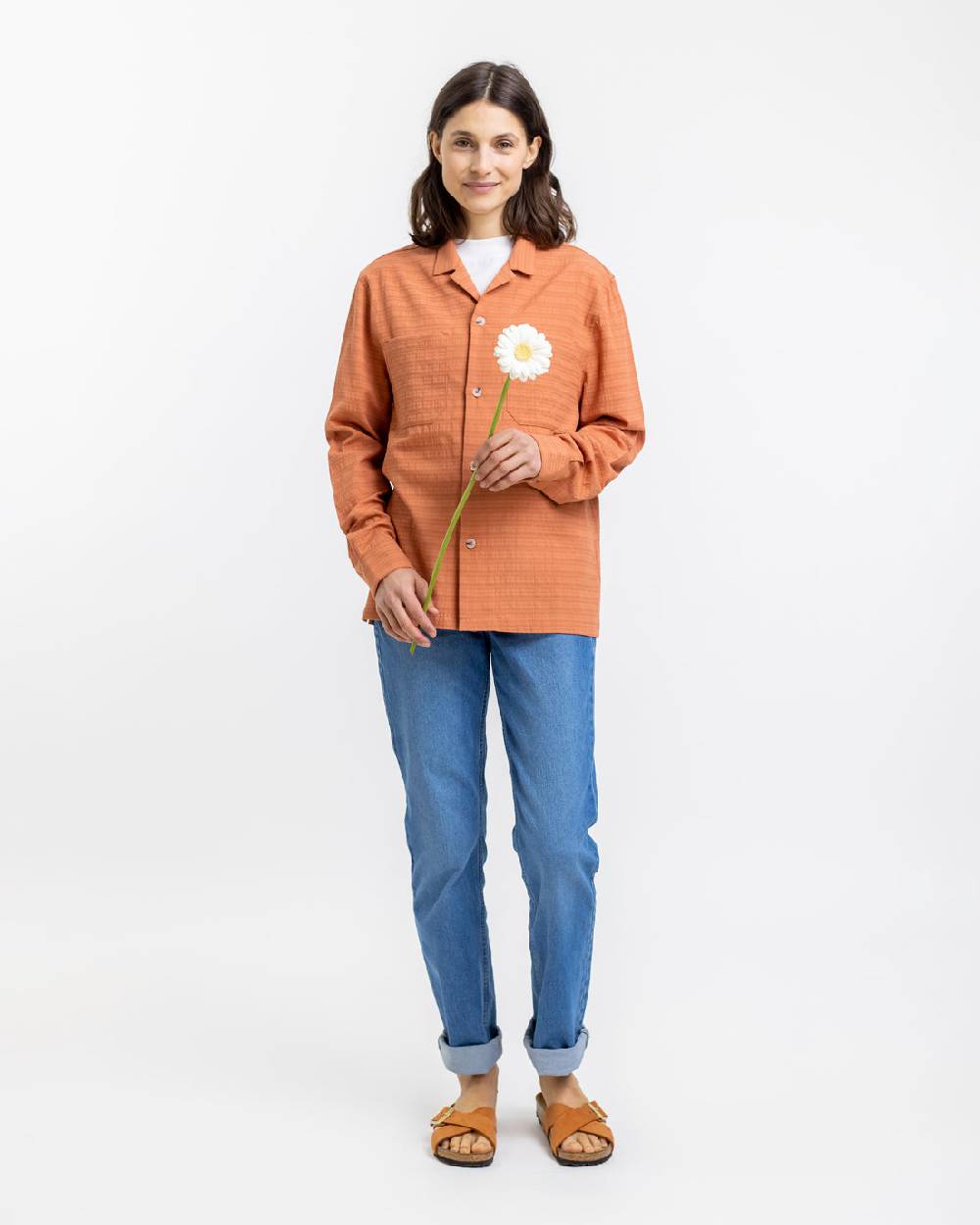 Rotholz Hemd aus Strukturierter Bio-Baumwolle Apricot Flash Sale