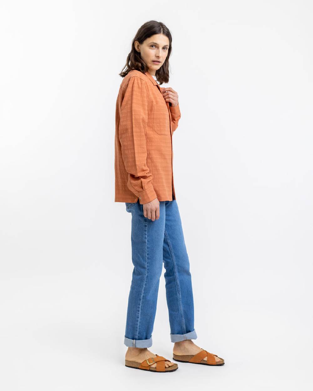 Rotholz Hemd aus Strukturierter Bio-Baumwolle Apricot Flash Sale