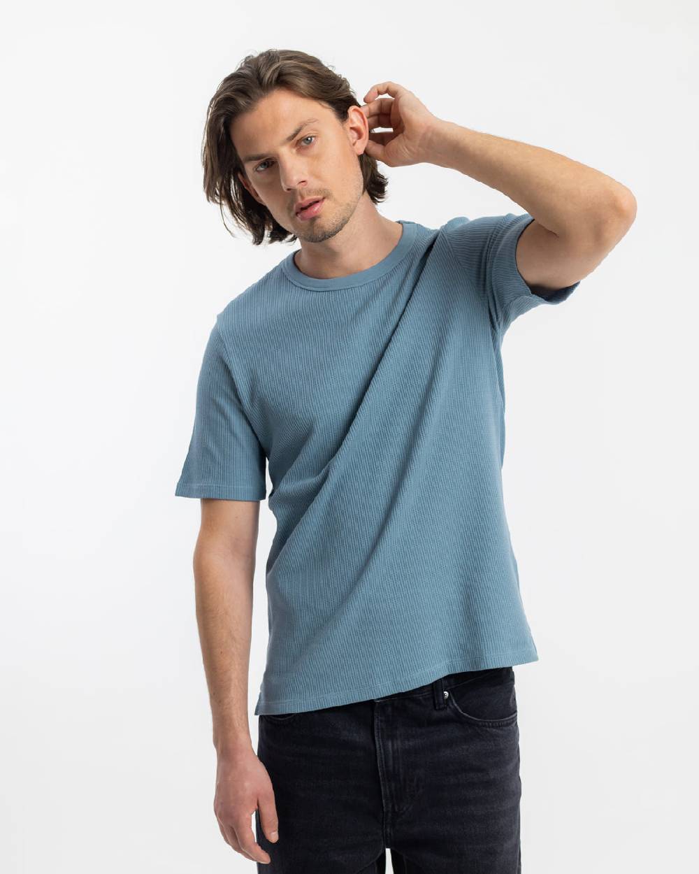 Rotholz Waffel T-Shirt Bio-Baumwolle - Blau Neueste Mode