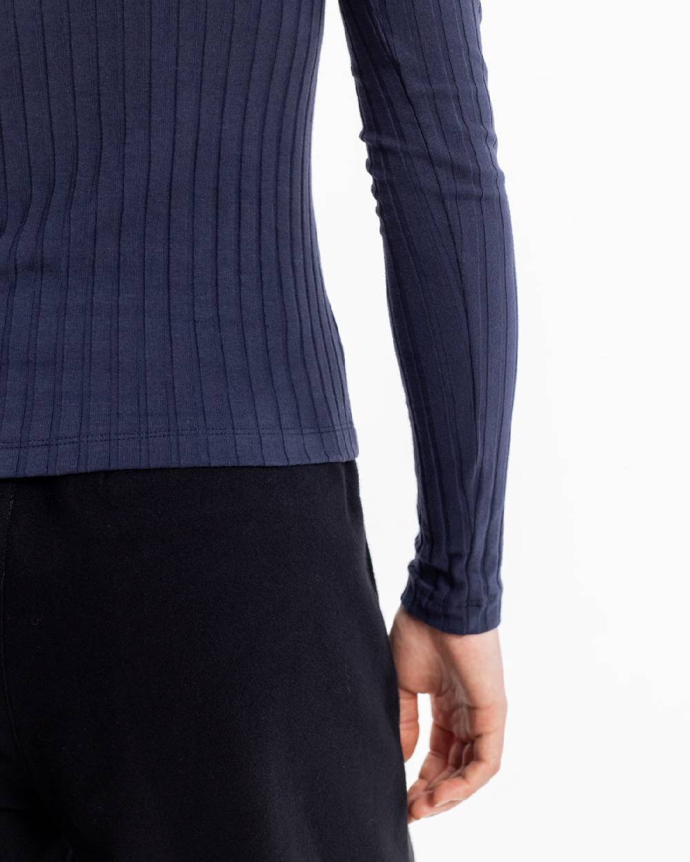 Rotholz Geripptes Longsleeve Bio Baumwolle - Dunkelblau Große Rabatte