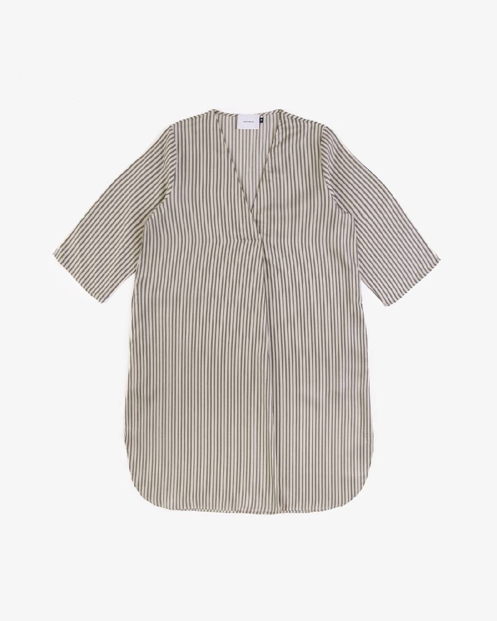 Rotholz Kaftan Kleid aus Lyocell - Oliv Gestreift Neueste Stile