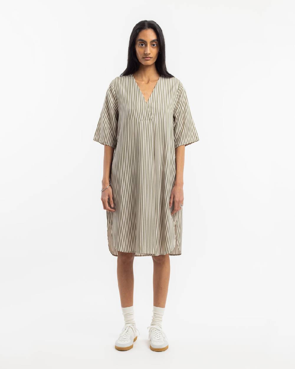 Rotholz Kaftan Kleid aus Lyocell - Oliv Gestreift Neueste Stile