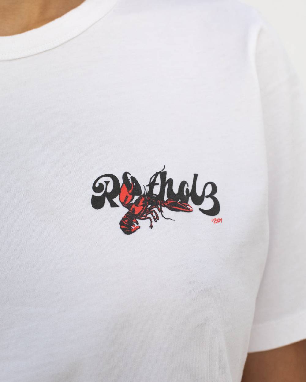 Rotholz Lobster Logo T-Shirt Bio Baumwolle - Weiß Bis zu 60% Rabatt