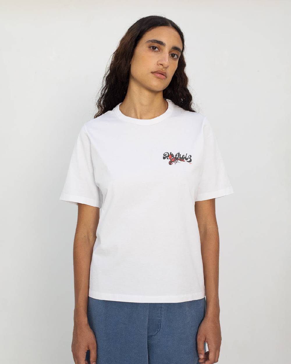 Rotholz Lobster Logo T-Shirt Bio Baumwolle - Weiß Bis zu 60% Rabatt