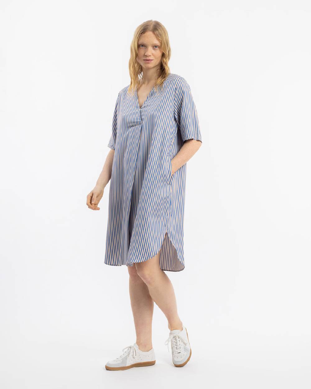 Rotholz Kaftan Kleid Lyocell - Blau Gestreift Black Friday Preise