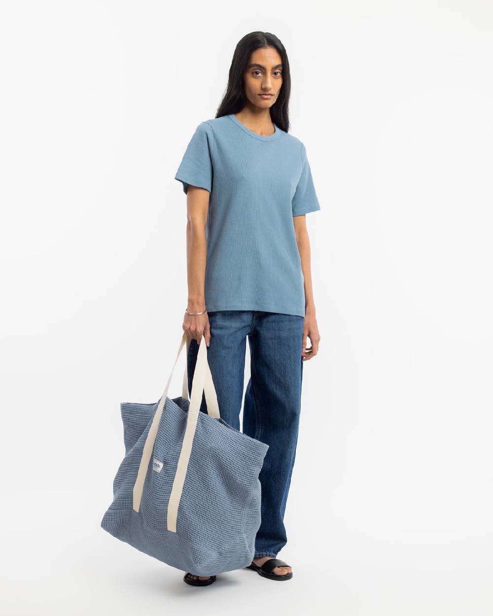 Rotholz Waffel T-Shirt Bio-Baumwolle - Blau Schlussverkauf