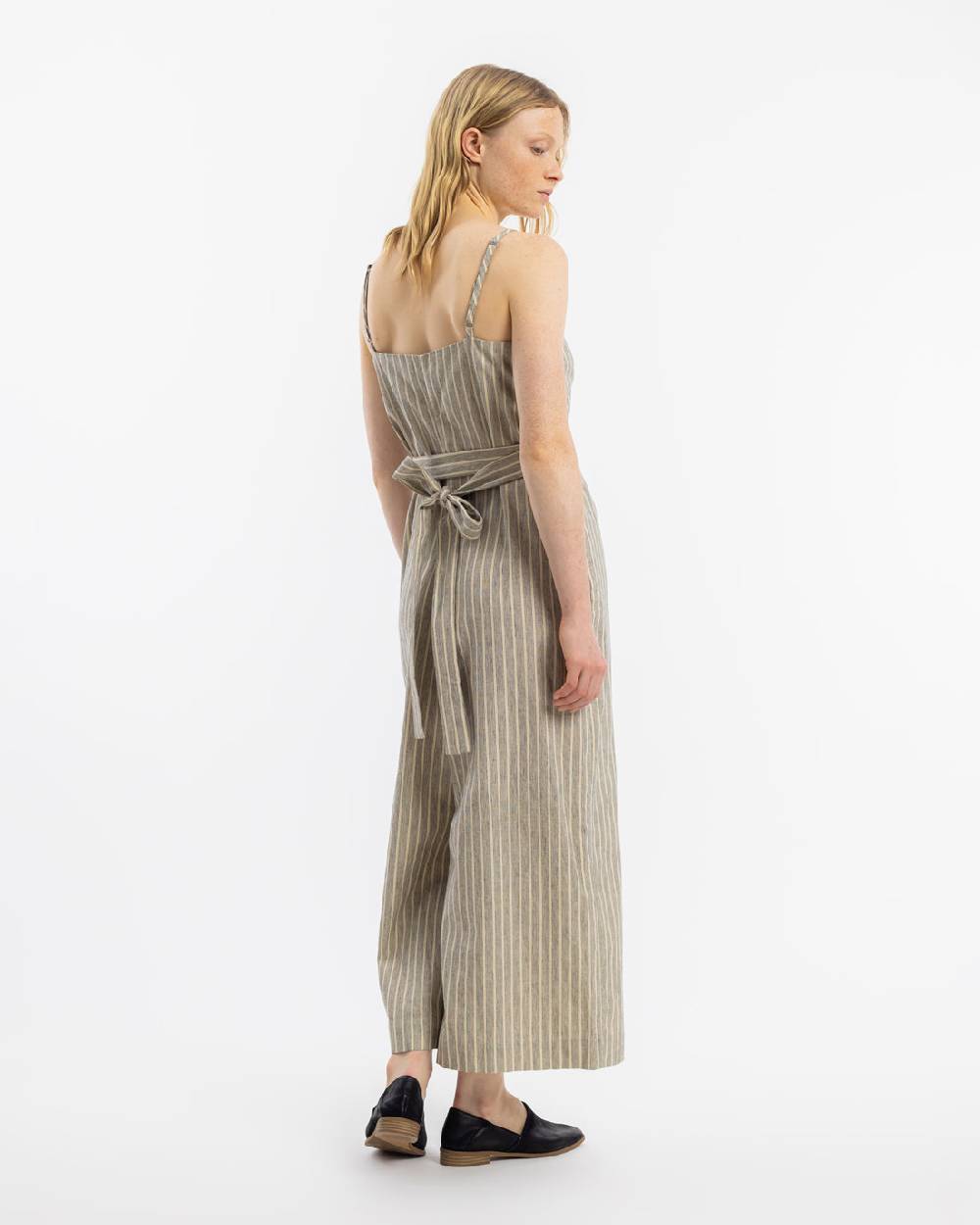 Rotholz Jumpsuit Leinen Mix - Grau Gestreift Kostenloser Versand