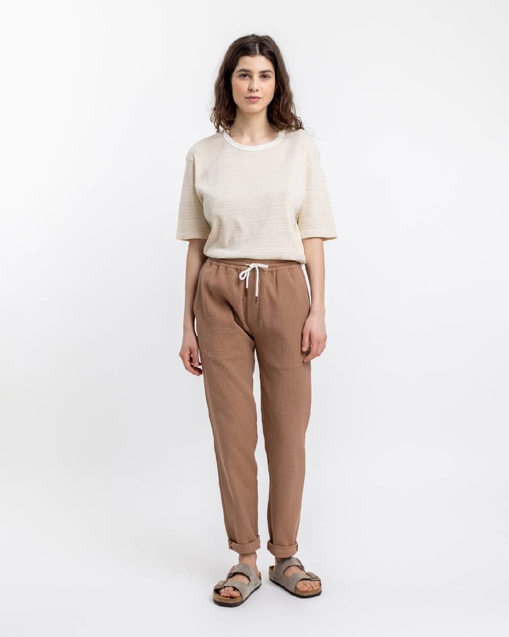 Rotholz Gestreiftes T-Shirt Creme Rabatt
