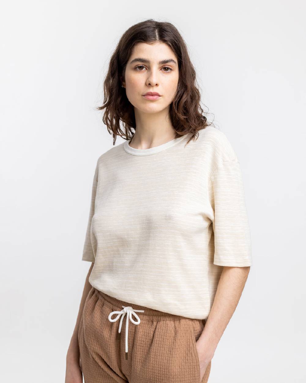Rotholz Gestreiftes T-Shirt Creme Rabatt